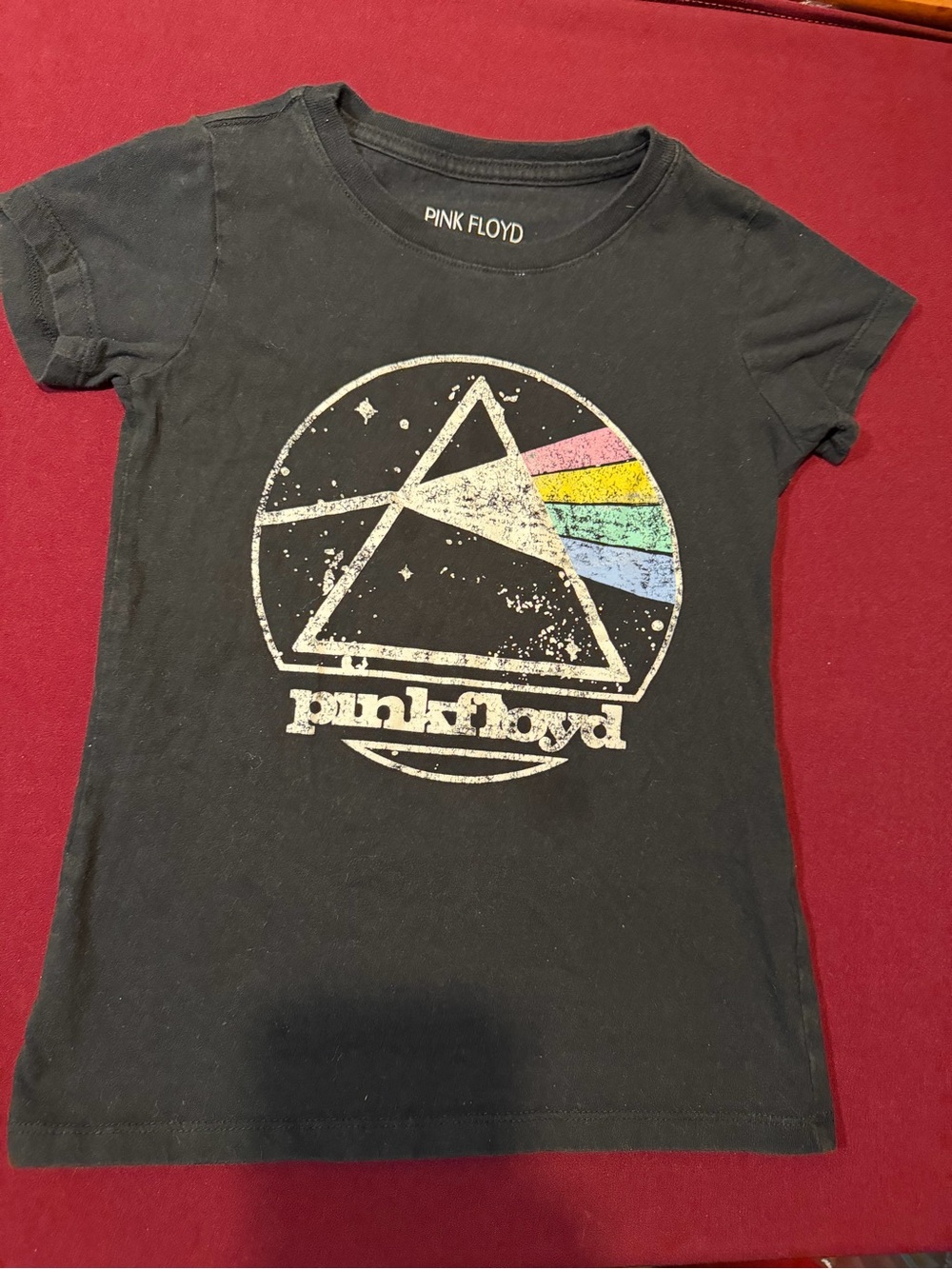 Pink Floyd Black Kids Tee with Distressed Prism & Rainbow